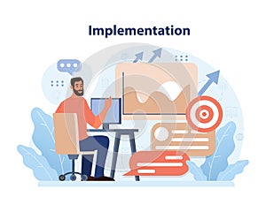 Efficient implementation in action. Flat vector illustration