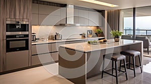 Efficient kitchen design with modern appliances, neat storage, and minimalist style for a cozy home