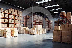 Efficient Logistics Center Warehouse Boxes for Seamless Operations. created with Generative AI