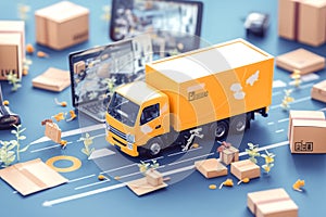 Efficient logistics and delivery truck, parcels, and online shopping