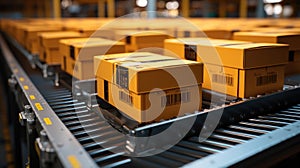 Efficient Operations in a Busy Warehouse packages conveyer belt, Modern warehouse
