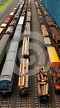 Efficient rail Top view of different railway wagons for logistics