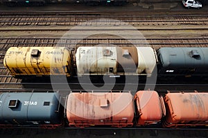 Efficient rail Top view of different railway wagons for logistics