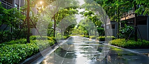 Efficient rainwater management in urban landscapes with treelined streets and sustainable practices