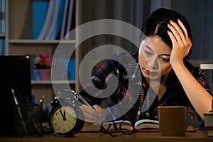 Efficient student studying late at home