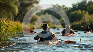 Efficient training in mastering kayak skills on rapids for proficient river navigation photo