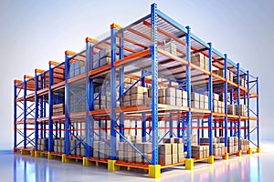 Efficient Warehouse Racking System 3D Isometric Illustration of Modern Storage Solutions for Logistics and Delivery
