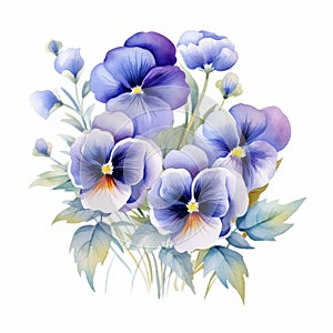 Efficient Watercolor Pansy Arrangement Clipart With Periwinkle Blue Hues