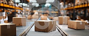The efficient workflow of packages moving through a warehouse conveyor system..AI generated image