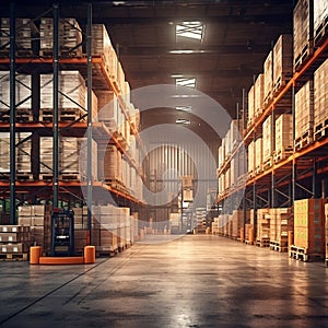 Efficiently Organized Warehouse Interior Showcasing Orderliness. Generative AI