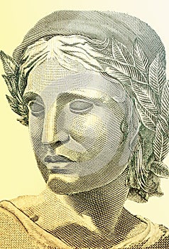 Effigy of the Republic of Brazil, called Marianne, printed on Brazilian Real banknotes, Brazil money detail photo