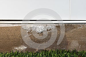 Efflorescence is stain white salt on moisture concrete wall photo