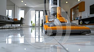 Effortless modern vacuum cleaner creates sparkling floors as it glides through the hallway photo