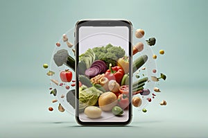 Effortless Online Grocery Shopping: Smartphone with Fresh Groceries.