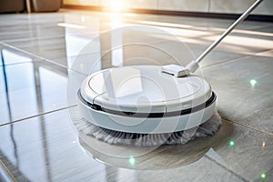 Effortless Tile Floor Cleaning with a Smart Robot Vacuum Automated Efficient and Spotless Maintenance for Your Smart photo