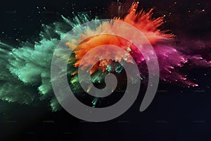 An effusive explosion of colored powder on a black background creating a vibrant and dynamic spectacle.