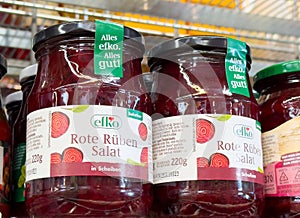 Efko rote rÃ¼ben salat jars displayed on store shelf for purchase