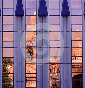 eflection in windows of the Fisherman\'s bastion