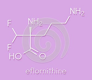 Eflornithine drug molecule. Used to treat facial hirsutism excessive hair growth and African trypanosomiasis sleeping sickness.