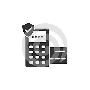 Eftpos secured terminal payment vector icon. Payment pdq terminal and shield icon.