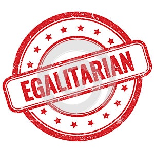 EGALITARIAN text on red grungy round rubber stamp