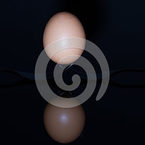 Egg balancing on tines of two forks