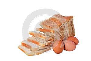 Egg and bread isolated on white background with cilpping path.