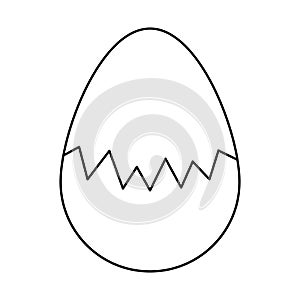 The egg is broken. Sketch. The eggshell is cracked in the middle of the egg. Vector illustration. Hatching a chick. Chicken egg.