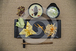 Egg cake, roughage steamed bread and side dishes breakfast set meal