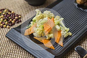 Egg cake, roughage steamed bread and side dishes breakfast set meal photo