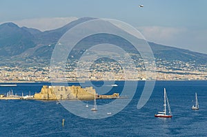 Egg Castle in Naples, Italy on Mount Vesuvius background from Posillipo hill.