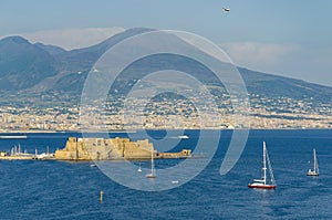 Egg Castle in Naples, Italy on Mount Vesuvius background from Posillipo hill. photo
