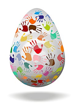 Egg with colorful hand prints