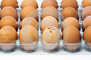 Egg container with one of eggs broken