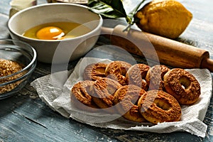 Egg cookies with ingredients around - horizontal