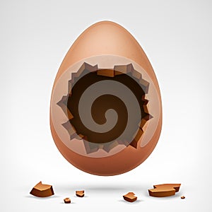 Egg with cracked shell and hollow in middle