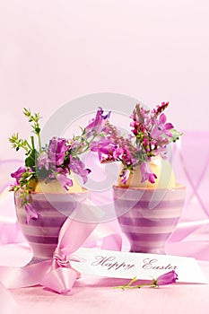 Egg cups with flowers for Easter decorations