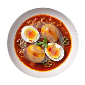 Egg Curry On White Plate, On White Background