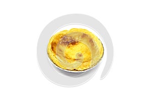 Egg custard tart on white background