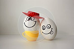 An egg with a face. Funny and sweet. SAD IN THE HAT