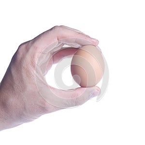 Egg between fingers. Concept of fragility photo