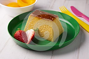 Egg Flan or Pudding made with organic eggs, yolks, milk, sugar and liquid caramel to cover it