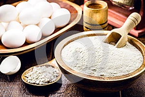 Egg flour, alternative flour made with powdered or ground eggshell, homemade and healthy food