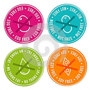 Egg free, Nut free, Transfat free and Soy free Badges