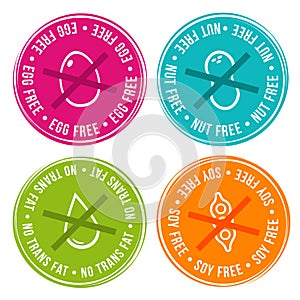 Egg free, Nut free, Transfat free and Soy free Badges.