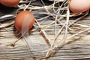 Egg. Fresh farm eggs on a wooden rustic background