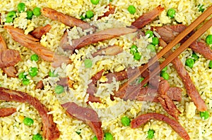 Egg fried rice with pork background