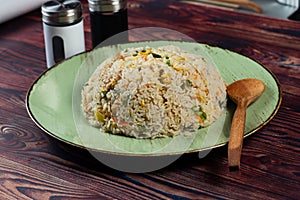 Egg Fried Rice served in a dish isolated on background side view of chinese food