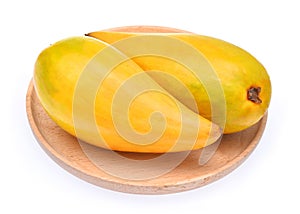 Egg fruit, Canistel, Yellow Sapote (Pouteria campechiana (Kunth) Baehni) in wood dish isolated on white