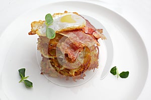 Egg,ham for breakfast in white plate